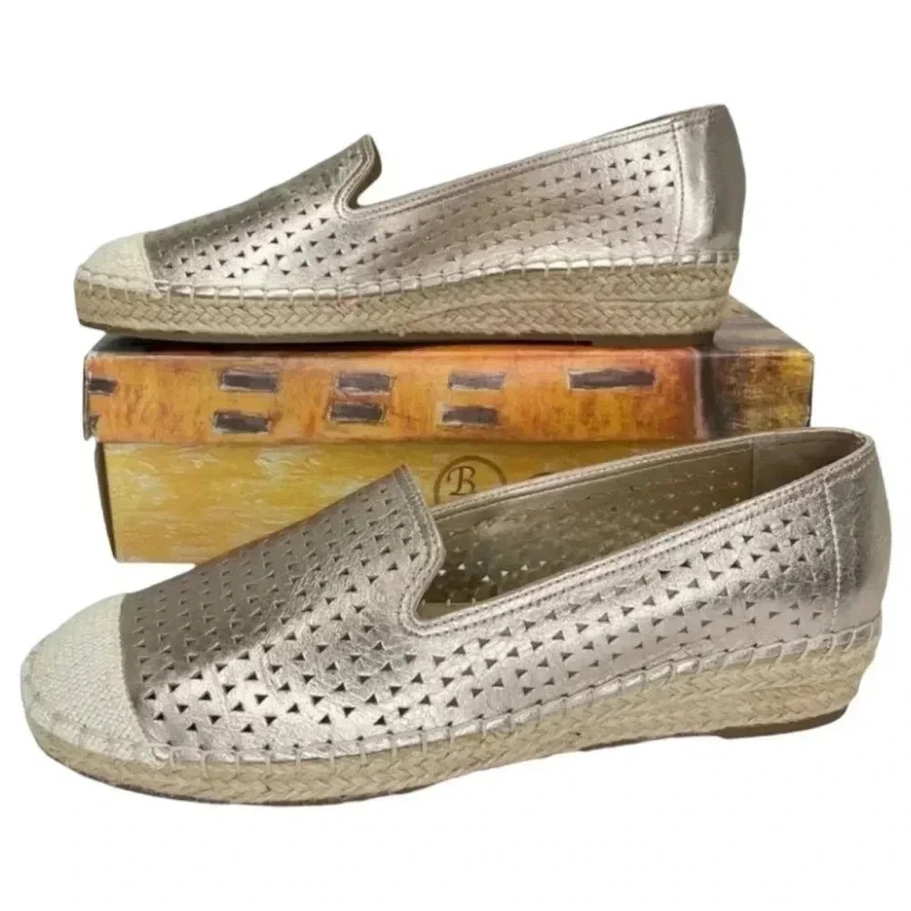 Bella Vita Womens Loafers 7.5M Channing Champagne Perforated Leather Jute
